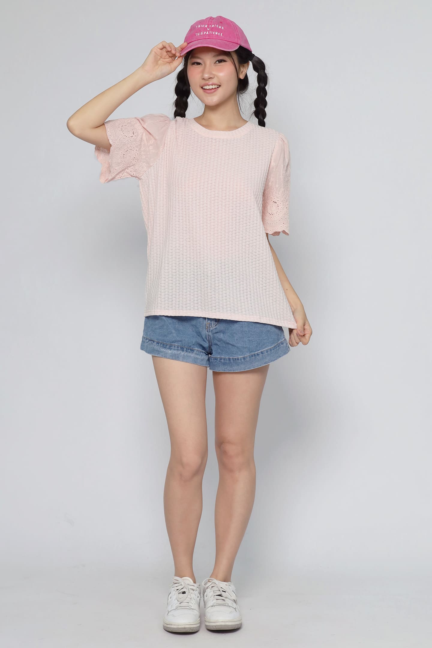 JOY - Keiko Crochet Knit Top in Baby Pink