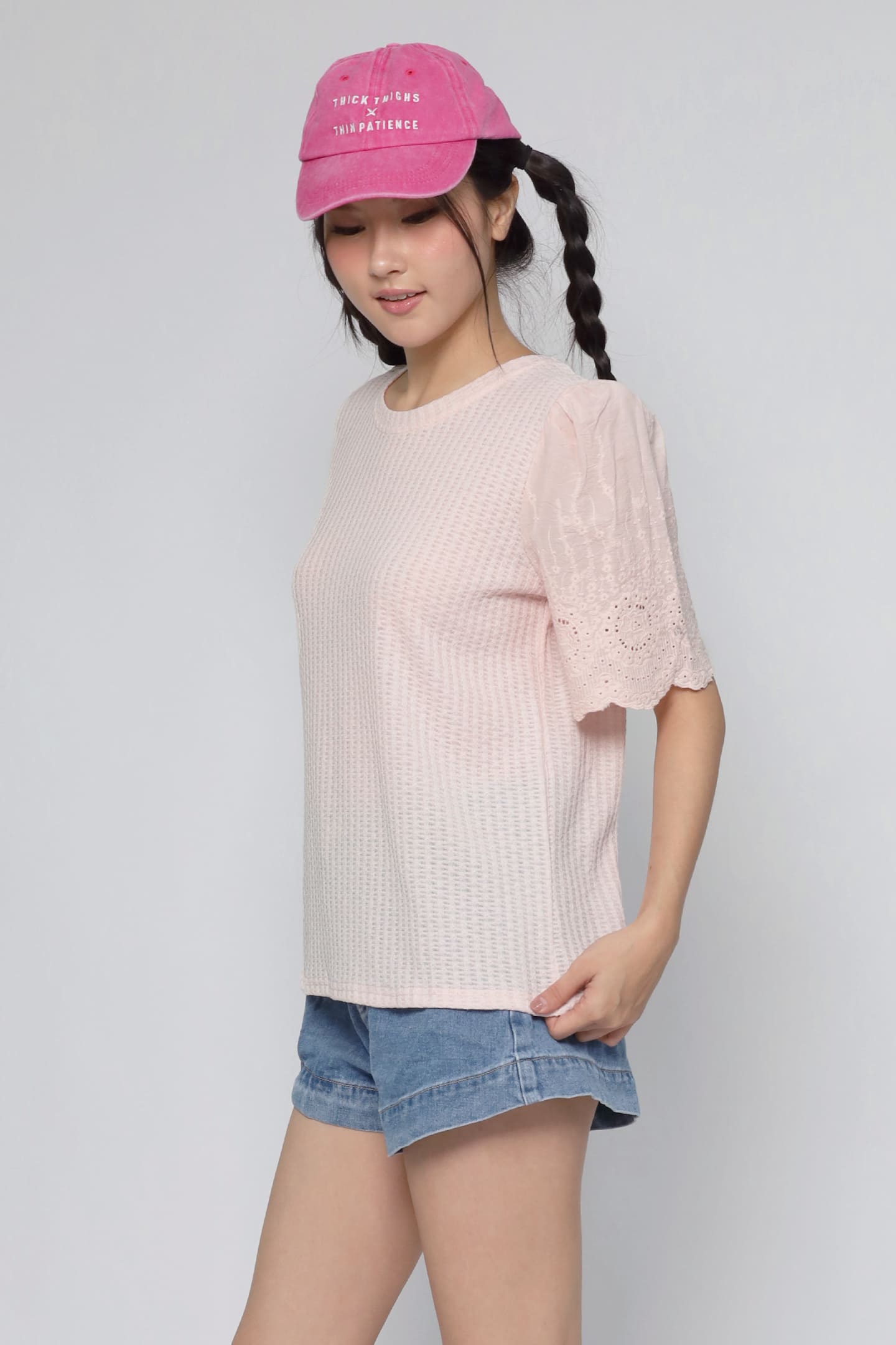 JOY - Keiko Crochet Knit Top in Baby Pink
