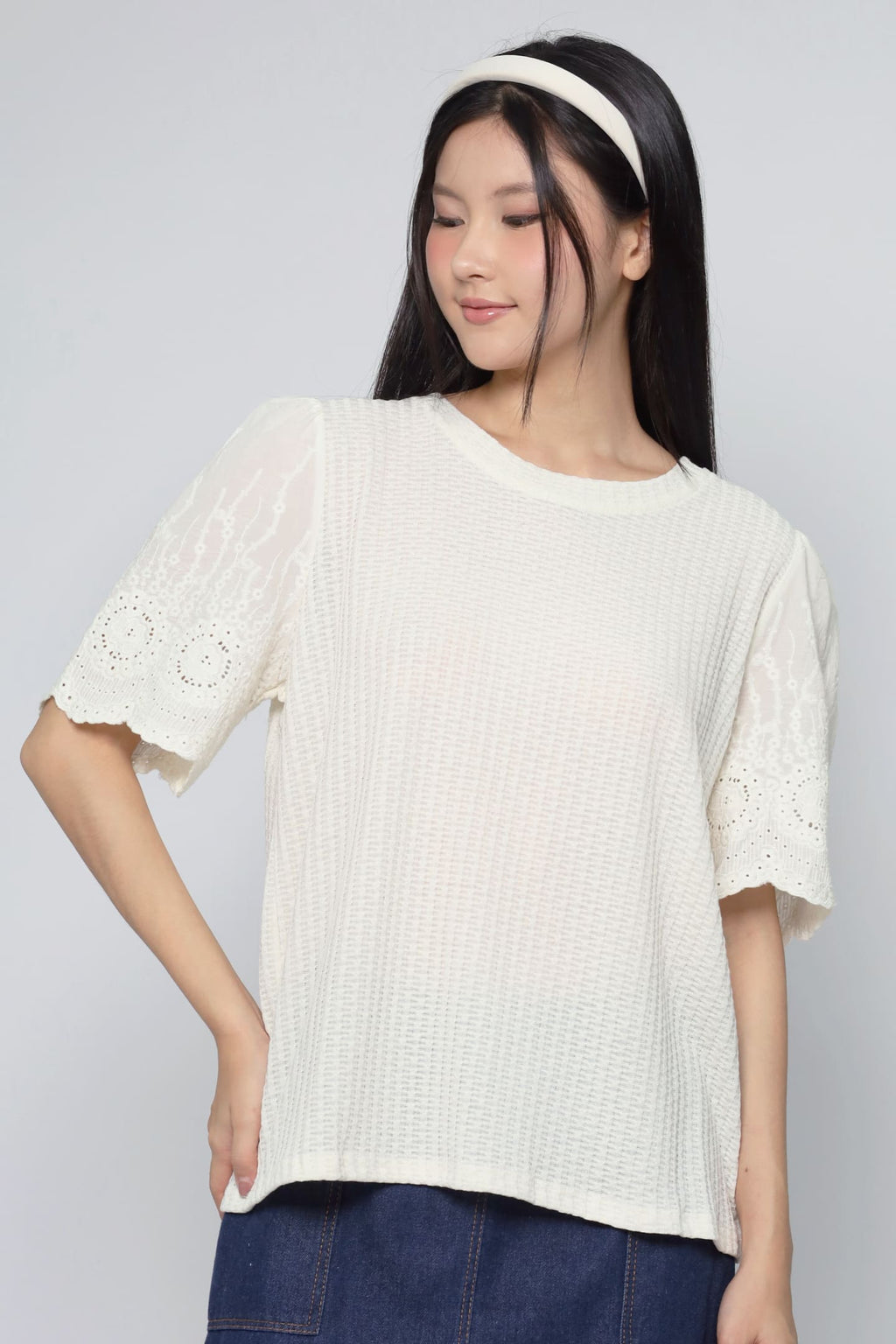 JOY - Keiko Crochet Knit Top in Vanilla