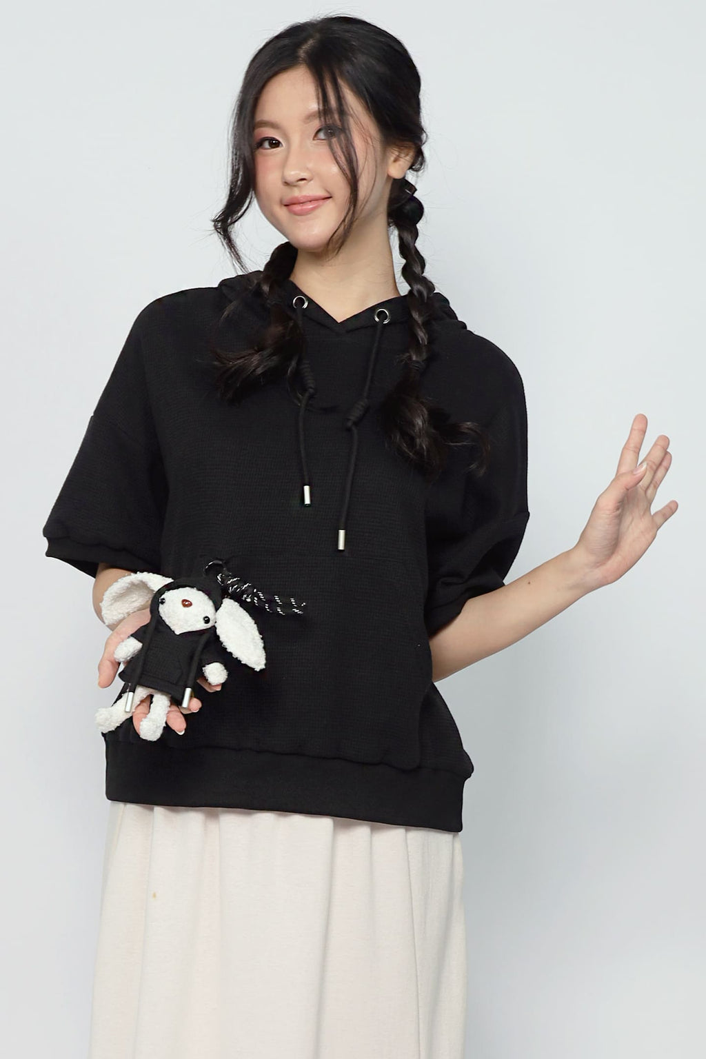 JOY -  Rabibi Bunny Hoodie Top in Black