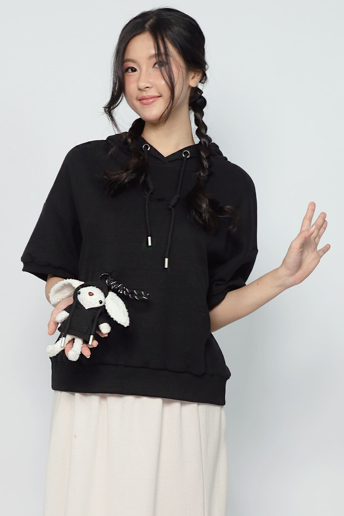 JOY -  Rabibi Bunny Hoodie Top in Black