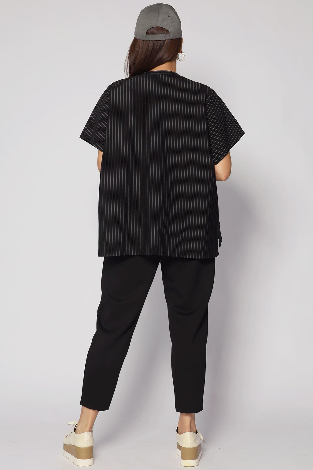 Ryanne Zipper Jacket in Black Stripes