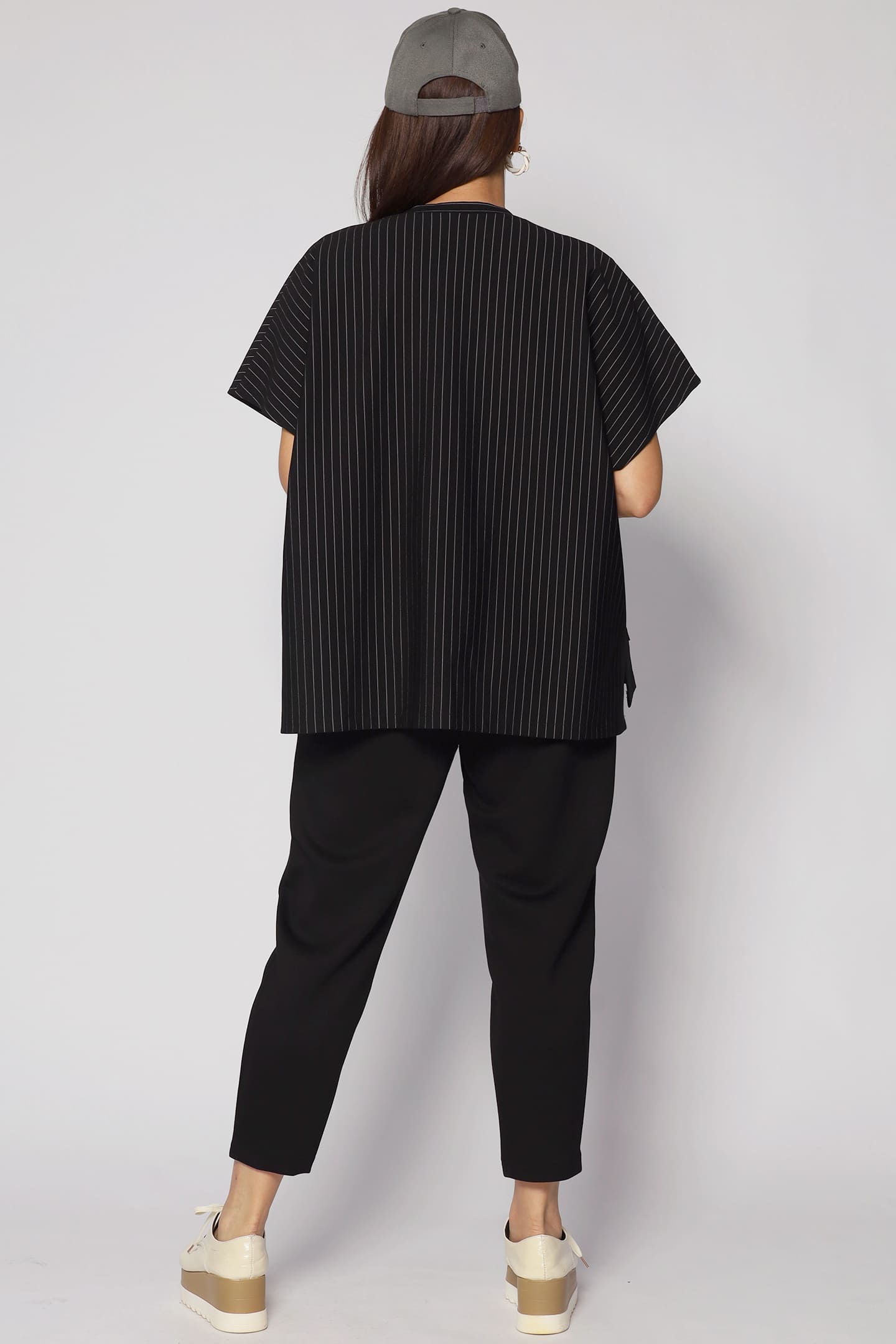 Ryanne Zipper Jacket in Black Stripes
