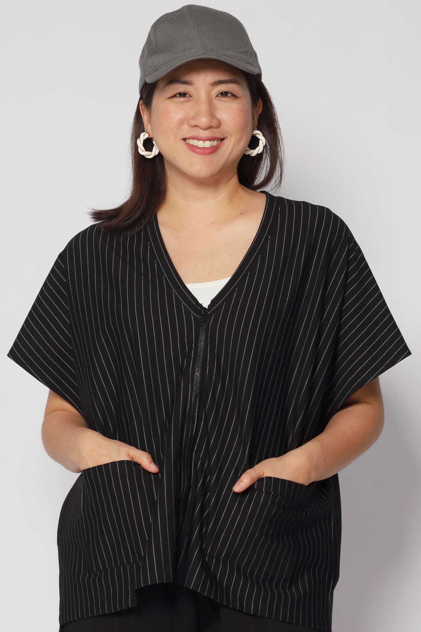 Ryanne Zipper Jacket in Black Stripes