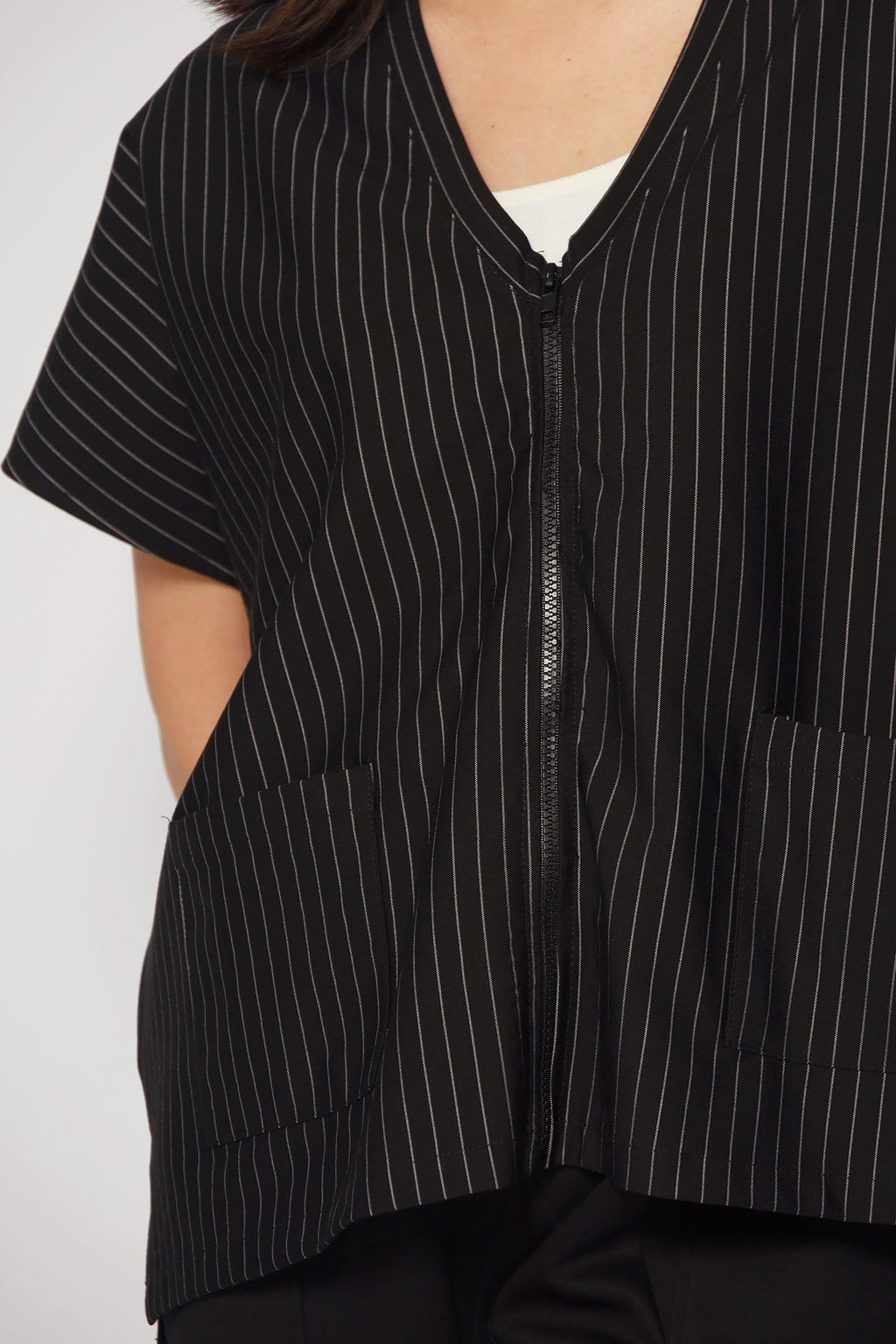 Ryanne Zipper Jacket in Black Stripes