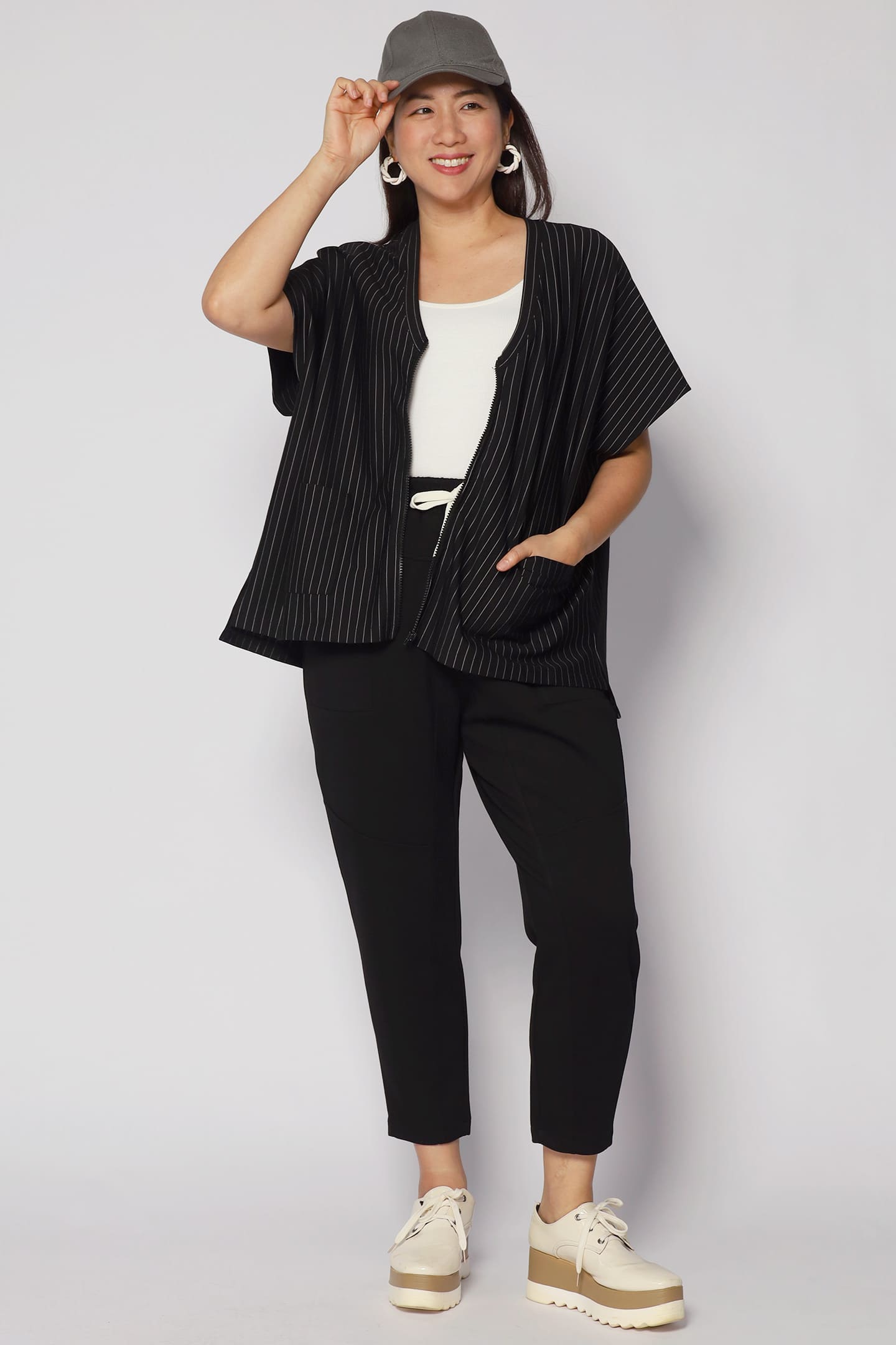 Ryanne Zipper Jacket in Black Stripes