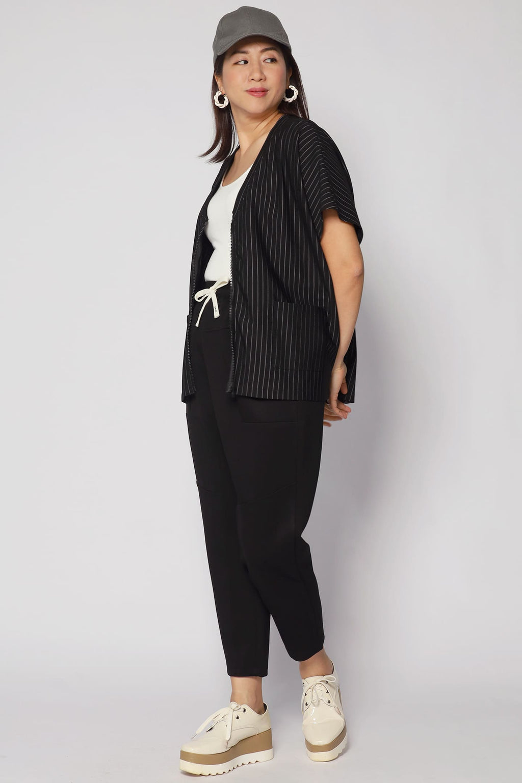 Ryanne Zipper Jacket in Black Stripes