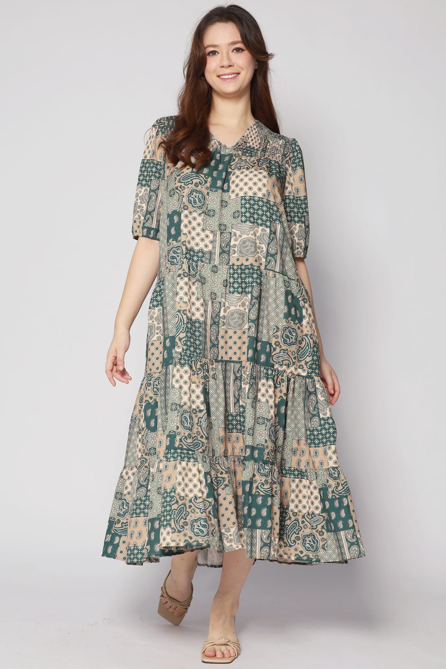 Sydney Dress in Green Paisley