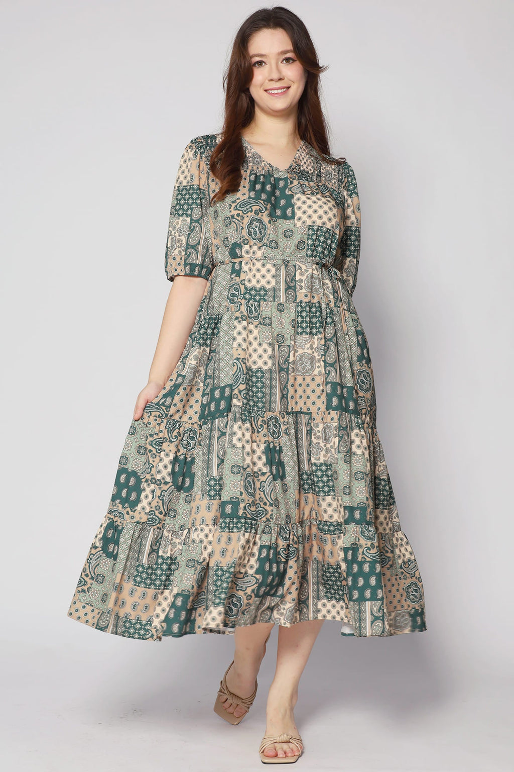 Sydney Dress in Green Paisley