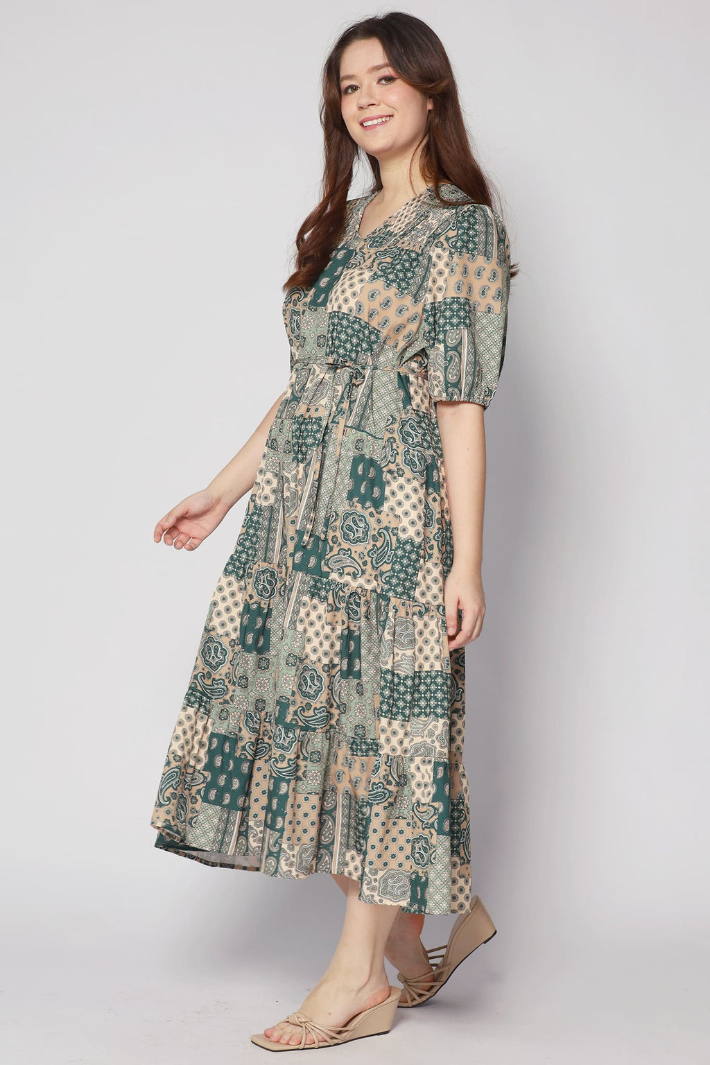 Sydney Dress in Green Paisley