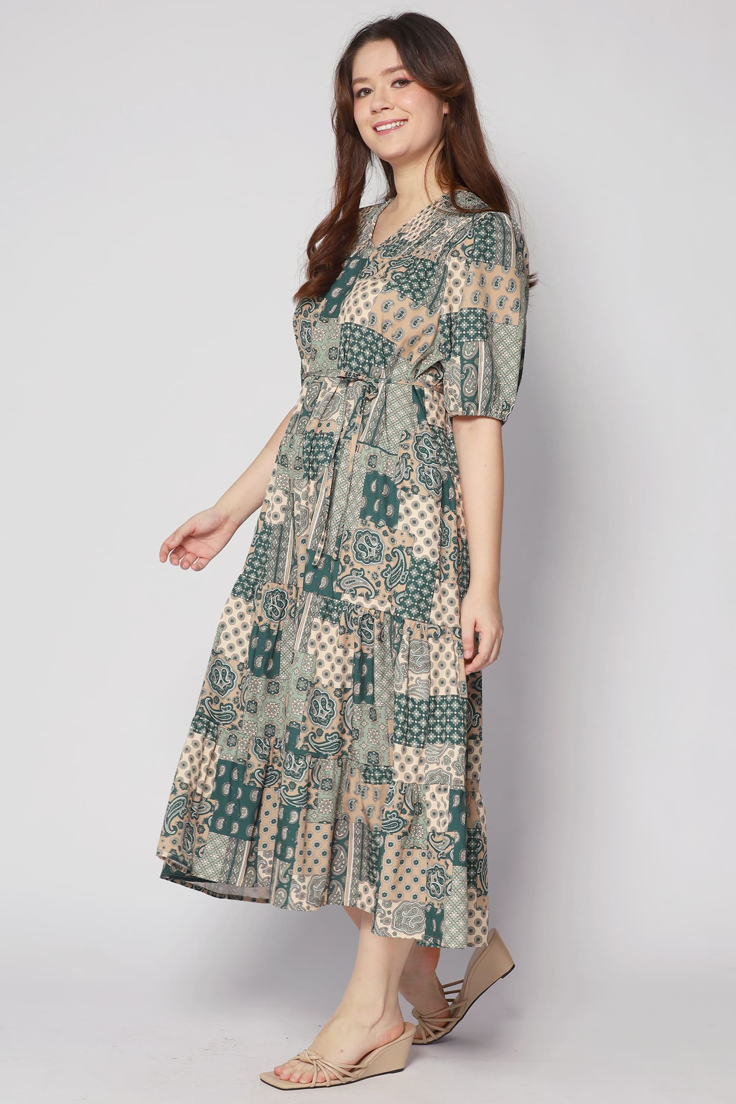 Sydney Dress in Green Paisley