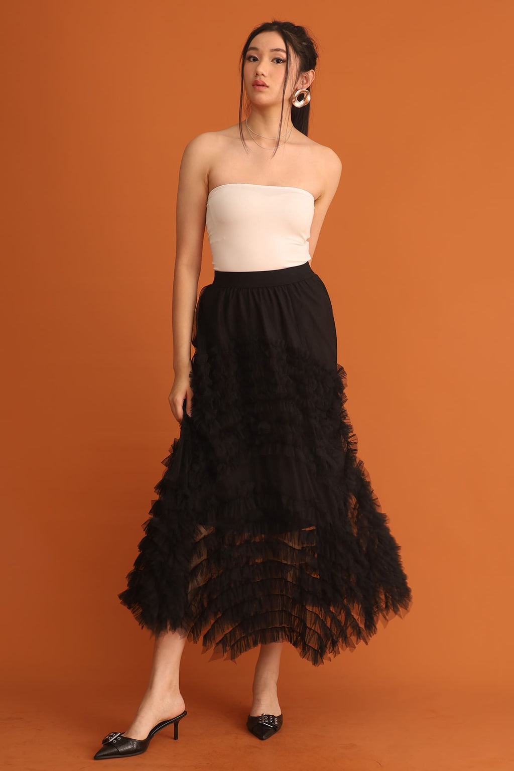 CHOSEN - Taiji Frill Mesh Skirt in Black